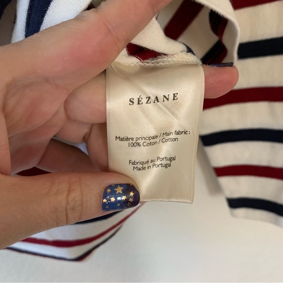 Sezane Loic Small White Red Blue 3/4 Sleeve Nautical Tee - Picture 4 of 6
